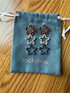 Rocksbox Tri-Star Drop Earrings - Red, Clear & Blue